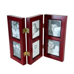 Home Lifestyles 6 Photo Collage Frame 2"x3" Wooden Hinged Trifold Folding